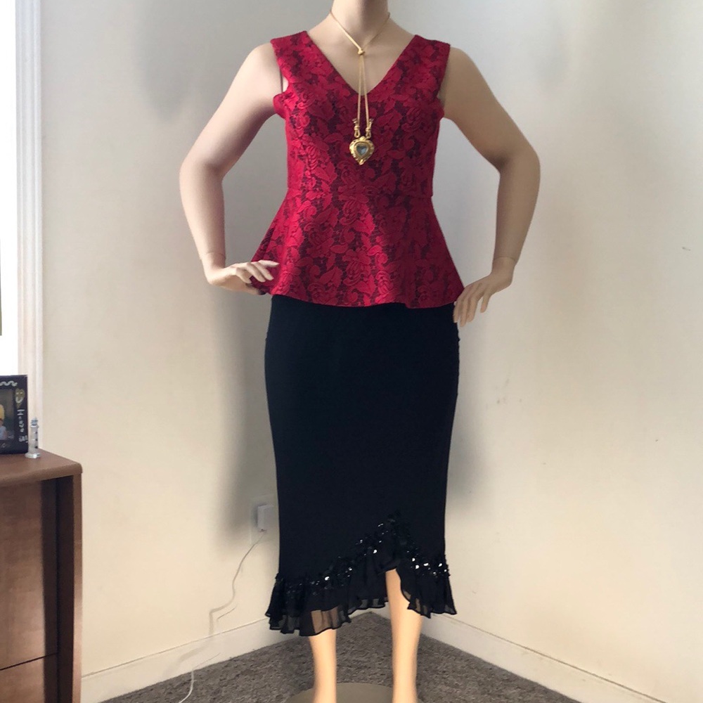 Dressy Red & Black Two-piece dress.